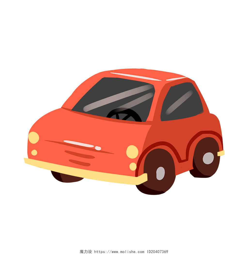 卡通车汽车元素红色小轿车PNG素材